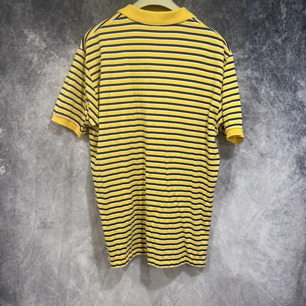 Ralph Lauren Polo Shirt Mens XL Yellow Blue Striped Short Sleeve Golf Preppy